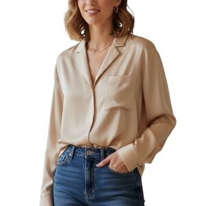 Babaton Cream Silk-Feel Button-Down Blouse